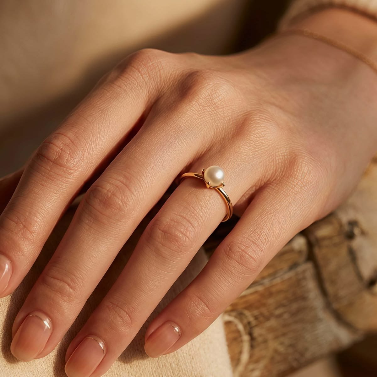 Ring — A single pearl, beautifully set