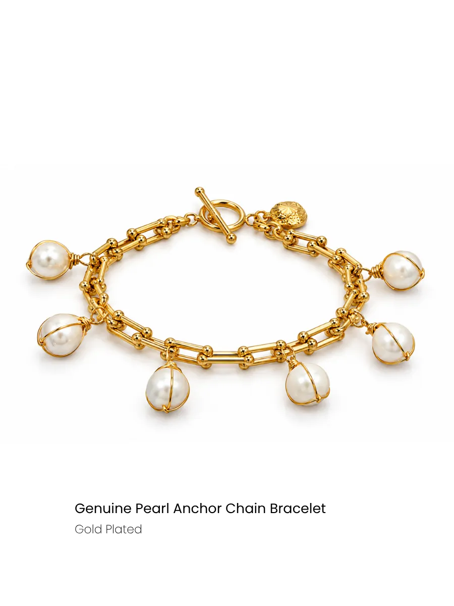Genuine Pearl Anchor Chain Bracelet