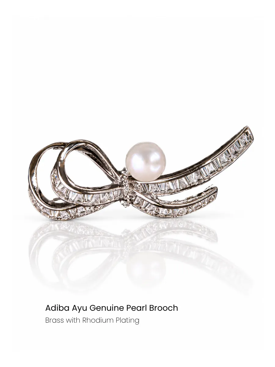 Ribbon Bow Pearl Brooch