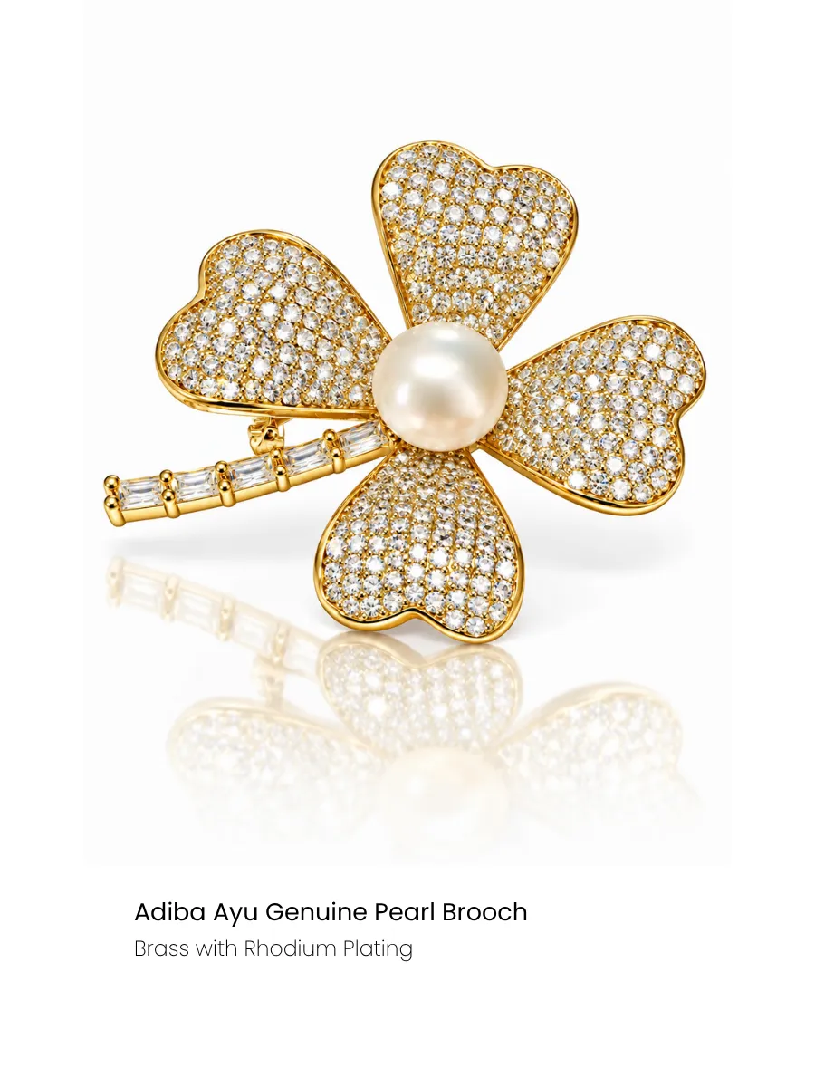 Four-Leaf Clover Pearl Brooch