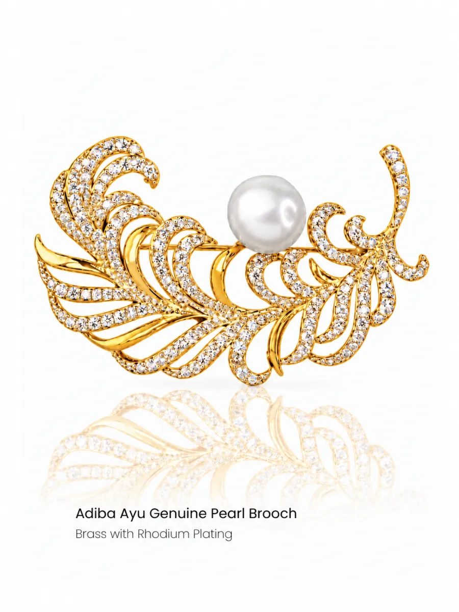 Flowing Feather Pearl Brooch