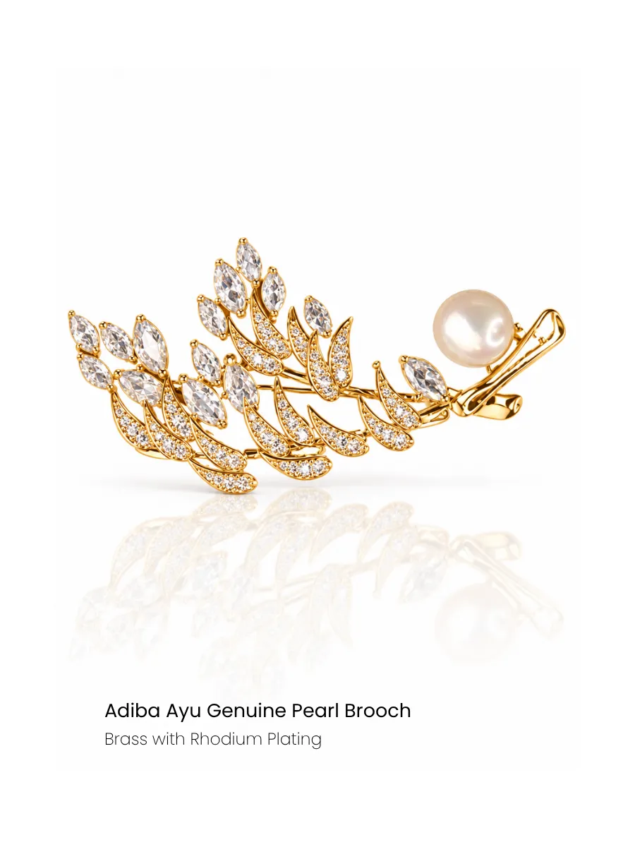 Flowing Leaf Pearl Brooch